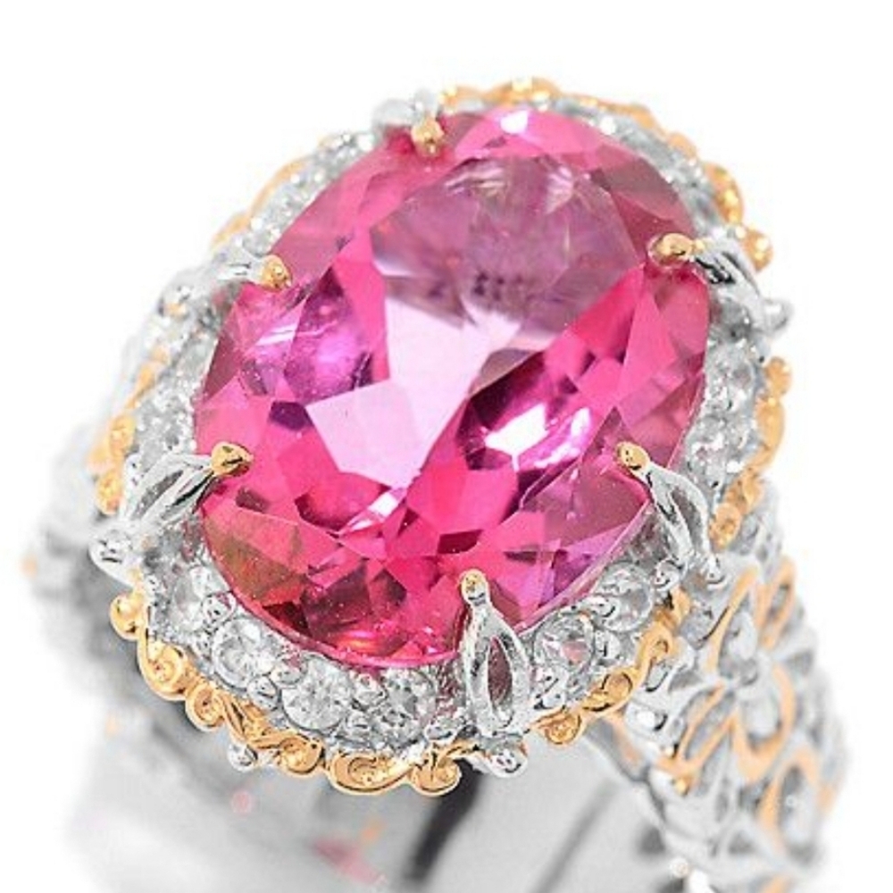 Gems En Vogue Pink Topaz & Zircon Ring Palladium Sterling Silver 18k Size 7! - Picture 3 of 8